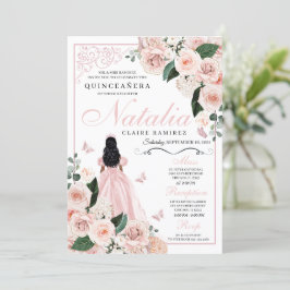 Rosa Blütenprinzessin Quinceanera Einladung