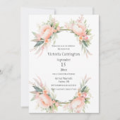Rosa Blütenrahmen-Brautparty Einladung (Vorderseite)