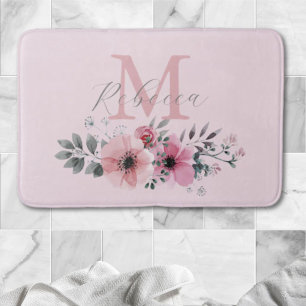 Rosa blütenrosa Aquarellmonogramm Badematte