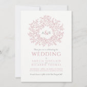 Rosa blütenrosa, handgezeichneter Kreis von Blätte Einladung (Vorderseite)