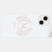 Rosa blütenrosa Wappen Monogramm Case-Mate iPhone Hülle (Rückseite (Horizontal))