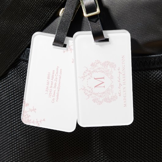 Rosa blütenrosa Wappen Monogramm Gepäckanhänger