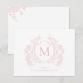 Rosa blütenrosa Wappen Monogramm Mitteilungskarte (Vorne/Hinten)