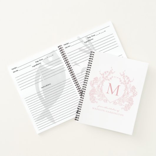 Rosa blütenrosa Wappen Monogramm Rezept Notizblock (Innenseite)