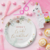 Rosa blütenrosa Winterwunderland Geburtshaus Pappteller (Party)