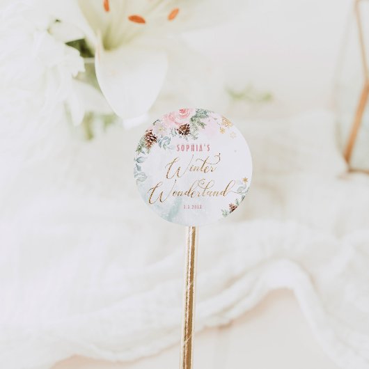 Rosa blütenrosa Winterwunderland Geburtshaus Runder Aufkleber