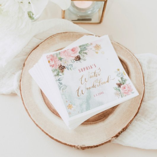 Rosa blütenrosa Winterwunderland Geburtshaus Serviette