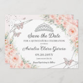 Rosa Blütenrösche Silber Quinceañera 16 . Geburtst Save The Date (Vorne/Hinten)