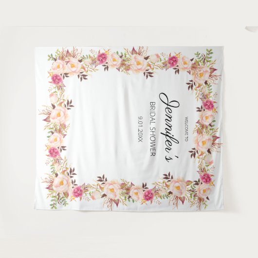 Rosa Blütenrot Blütendes Brautparty oder Party Wandteppich (Vorderseite (Horizontal))