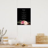 Rosa Blütenrot Blütenzeichen Bar Schwarz Poster (Küche)
