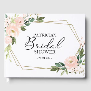 Rosa Blütenröte Geometrisches Brautparty Gästebuch