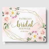 Rosa Blütenröte Geometrisches Brautparty Gästebuch (Vorderseite)