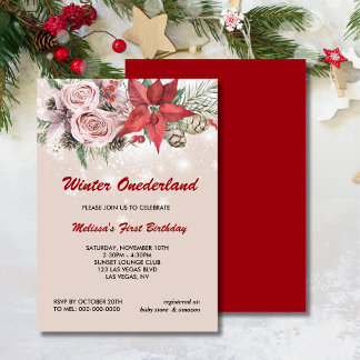Rosa blütenrote Poinsettie Einladung