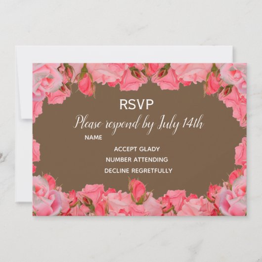Rosa blütenrote Rose Hochzeit RSVP rustikal Einladung (Vorderseite)