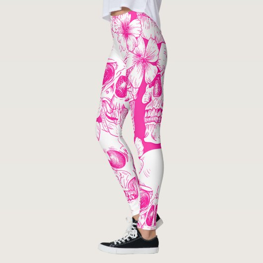Rosa Blütenschädel Leggings (Links)