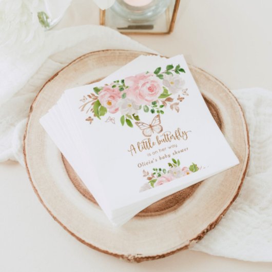 Rosa Blütenschmetterling Babydusche Napkins Serviette