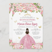 Rosa Blütenschmetterling Princess Quinceanera Einladung (Vorne/Hinten)