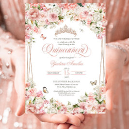 Rosa Blütenschmetterling Quinceanera Einladung