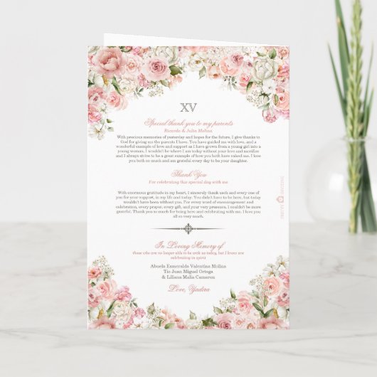 Rosa Blütenschmetterling Quinceañera Programm (Rückseite)