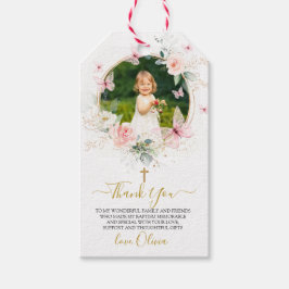 Rosa Blütenschmetterling-Taufe Geschenkanhänger