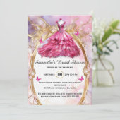 Rosa Blütenschmetterlingsbraut als Bridal Einladung (Stehend Vorderseite)