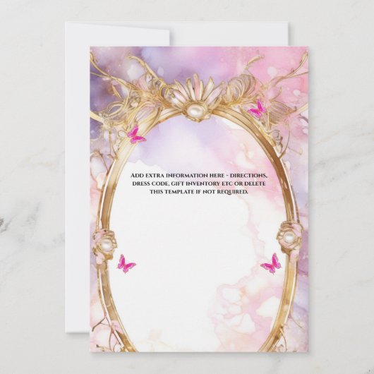 Rosa Blütenschmetterlingsbraut als Bridal Einladung (Rückseite)