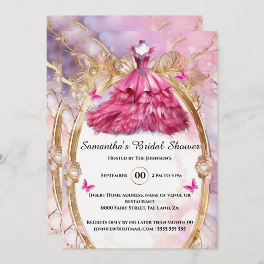 Rosa Blütenschmetterlingsbraut als Bridal Einladung (Vorne/Hinten)