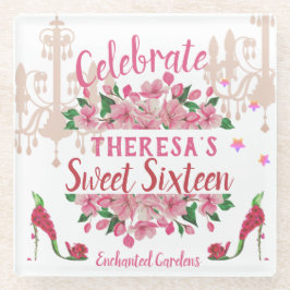 Rosa Blütenschuhe mit hoher Ferse - Party und Name Glasuntersetzer