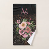 Rosa Blütenschwarz Badhandtuch Set (Handtuch)