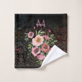 Rosa Blütenschwarz Badhandtuch Set (Waschlappen)