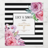 Rosa Blütenschwarz und Weiße Stripensehen Weinetikett (Einzelnes Label)