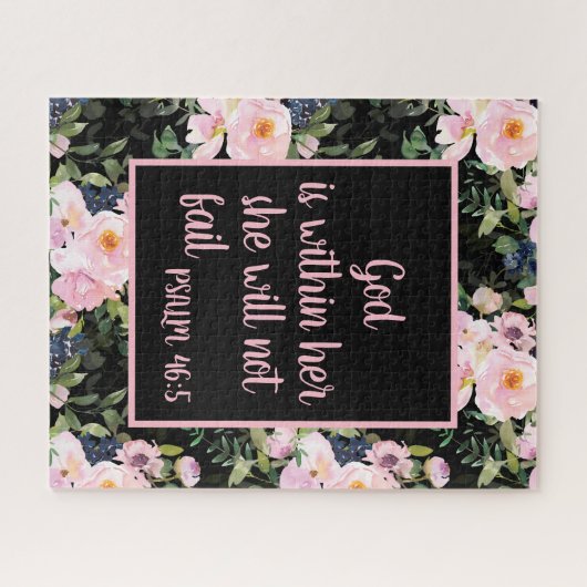 Rosa Blütenschwarze Christliche Bibel Gott im Inne Puzzle (Horizontal)