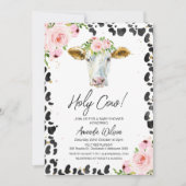 Rosa Blütenschwarze Kuh drucken Kinderdusche Einladung (Vorderseite)