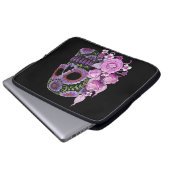 Rosa Blütenschwarzer Zucker-Schädeltag der Toten Laptopschutzhülle (Vorne Knopf)