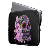 Rosa Blütenschwarzer Zucker-Schädeltag der Toten Laptopschutzhülle (Vorderseite Links)