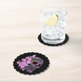 Rosa Blütenschwarzer Zucker-Schädeltag der Toten Untersetzer (Vor Ort)