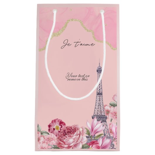 Rosa Blütenstadt Paris Je T'aime Eiffel Tower Kleine Geschenktüte (Vorderseite)