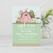 Rosa Blütenstall Tiere Einladung zum Geburtstag (Stehend Vorderseite)