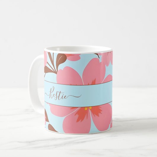 Rosa Blütenstimmung - Pastel Vibes-Retro Blume Kaffeetasse (Vorderseite Links)