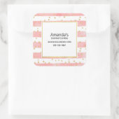 Rosa Blütenstreifen | Imitate Gold Confetti Busine Quadratischer Aufkleber (Tasche)