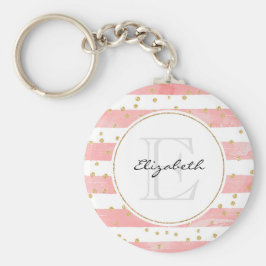 Rosa Blütenstreifen | Imitate Gold Confetti Monogr Schlüsselanhänger