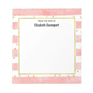 Rosa Blütenstreifen   Imitate Gold Confetti Notizblock