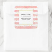 Rosa Blütenstreifen | Imitate Gold Confetti Party Quadratischer Aufkleber (Tasche)