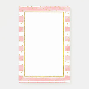 Rosa Blütenstreifen   Imitate Gold Confetti Post-it Klebezettel