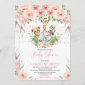 Rosa Blütentiere Jungle Animals Kinderdusche Einla Einladung (Vorne/Hinten)