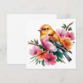Rosa Blütenvogel Einladung (Vorne/Hinten)