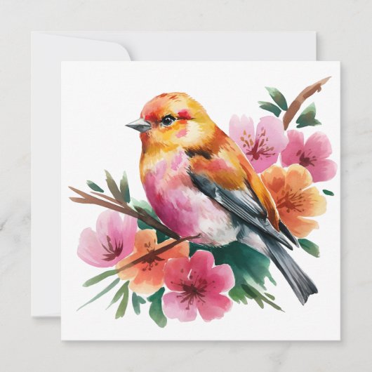 Rosa Blütenvogel Einladung (Vorderseite)