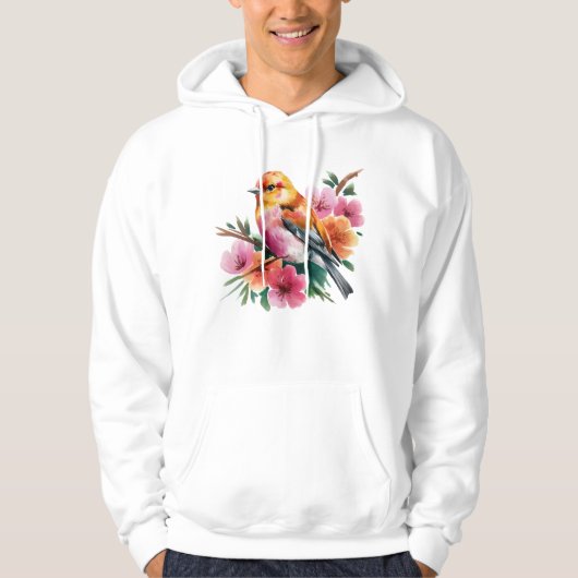 Rosa Blütenvogel Hoodie (Vorderseite)