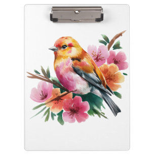 Rosa Blütenvogel Klemmbrett