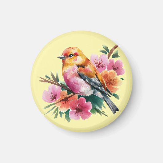 Rosa Blütenvogel Magnet (Vorne)